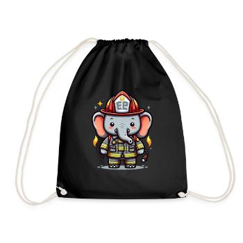 Cute Elephant Firefighter - Drawstring Bag - black - Front