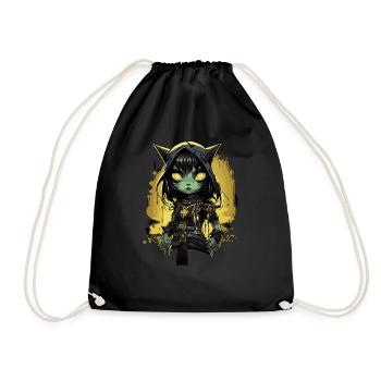 Cute Gothic Warrior Kitten - Drawstring Bag - black - Front