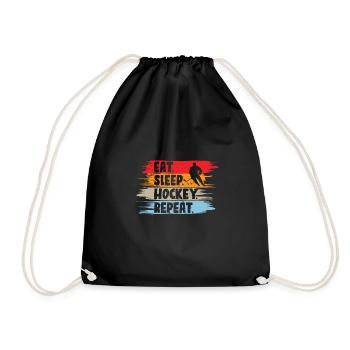 Eat Sleep Hockey Wiederholung | Hockey Wintersport - Turnbeutel - Schwarz - Vorne