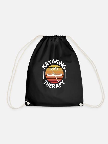 Kayak Canoeist Canoeist Paddling Therapy Fun - Drawstring Bag - black