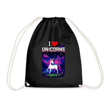I Love Unicorns – Magisches Einhorn Pixel Shirt - Turnbeutel - Schwarz - Vorne