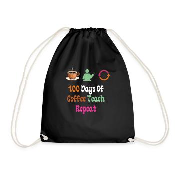 100 Days Of Coffee Teach Repeat - Drawstring Bag - black - Front