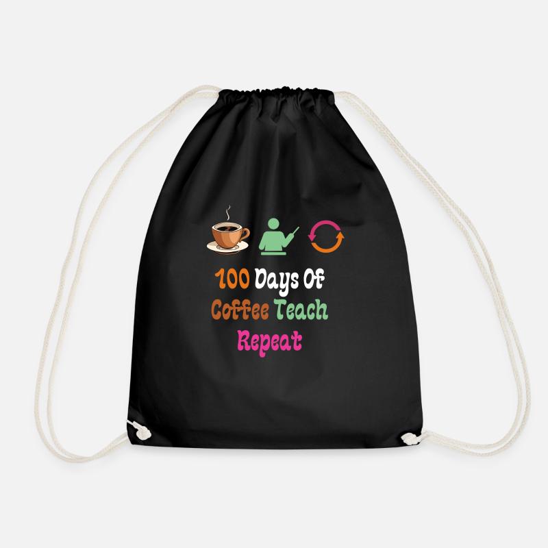 100 Days Of Coffee Teach Repeat - Drawstring Bag - black