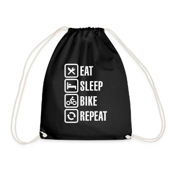 eat sleep bike repeat white - Drawstring Bag - black - Front