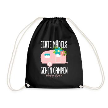 Echte Mädels gehen Campen Camping Wohnwagen - Turnbeutel - Schwarz - Vorne