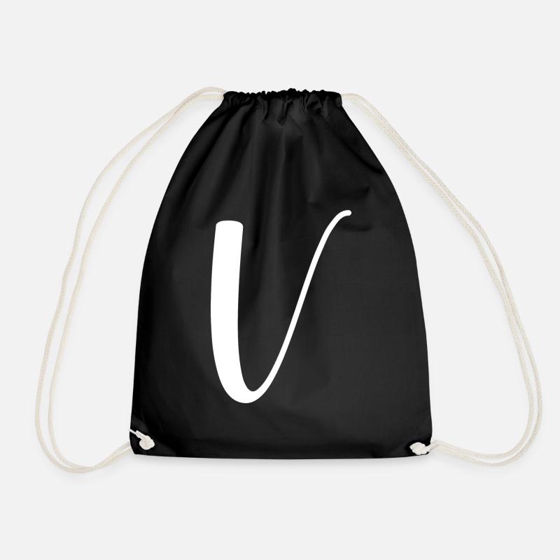 Calligraphy, initial V - Drawstring Bag - black