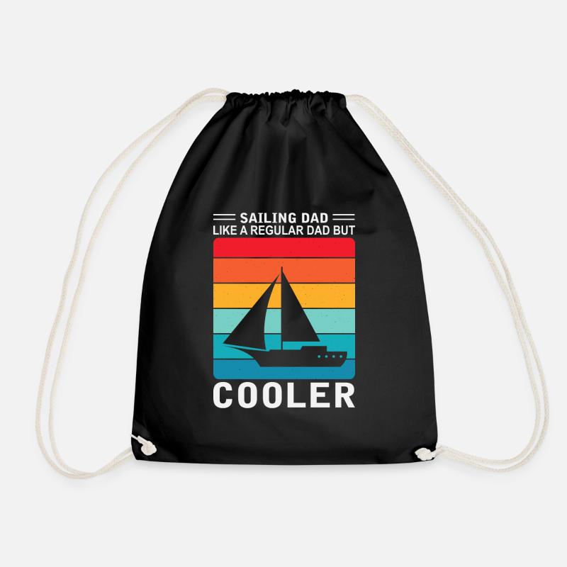 Mens Sailing Dad Sailboat Sailor Funny Father Day - Drawstring Bag - black