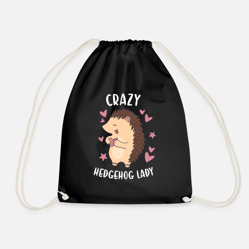 Hedgie Crazy Hedgehog Lady Hedgehog - Drawstring Bag - black