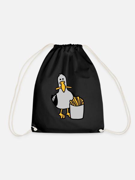 Glückliche Möwe geklaute Pommes - Turnbeutel - Schwarz