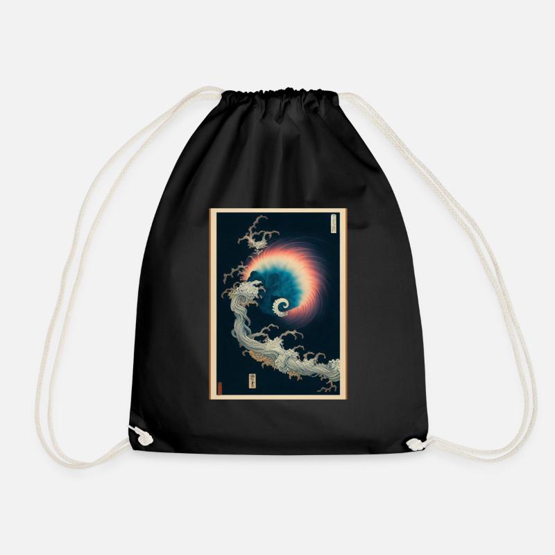 Japanese Nebula Rainbow Design - Drawstring Bag - black