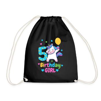 5th birthday unicorn - Drawstring Bag - black - Front