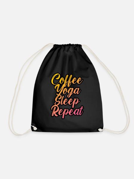 Coffee yoga sleep repeat - Drawstring Bag - black