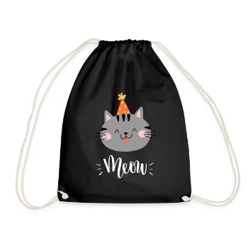 Cute Kawaii Funny Cat Saying Meow - Drawstring Bag - black - Front