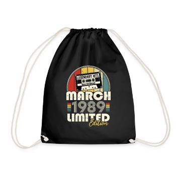 March 1989 Vintage Birthday Retro Gift - Drawstring Bag - black - Front