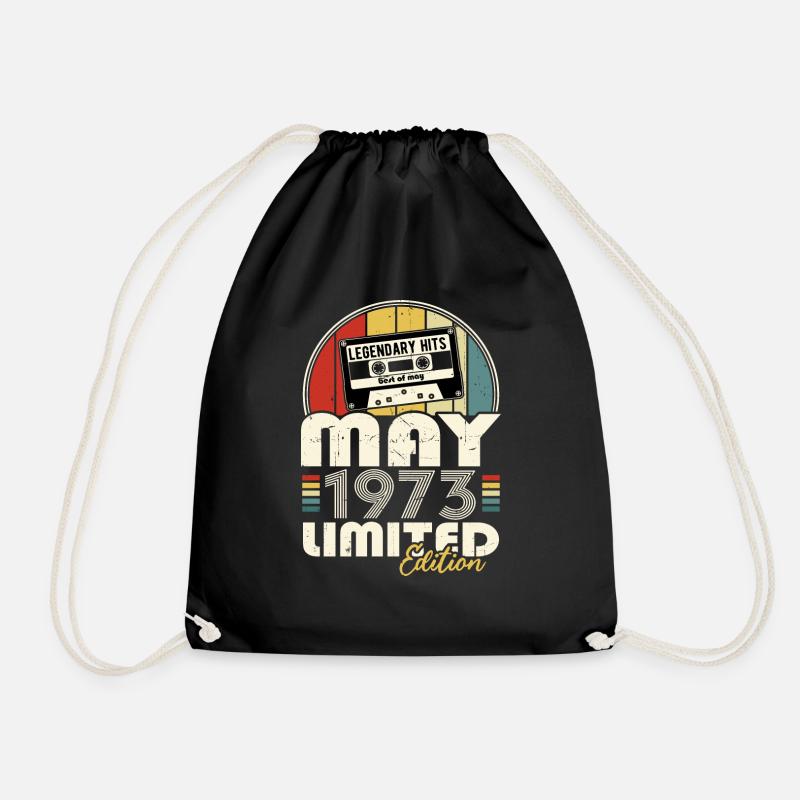 Vintage 1973 May Retro Birthday Gift - Drawstring Bag - black