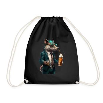 Cool animal with BIer. Style and alcohol - Drawstring Bag - black - Front