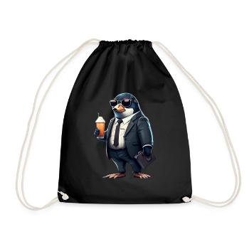 Cooler Biertrinkender Pinguin - suit up! - Turnbeutel - Schwarz - Vorne