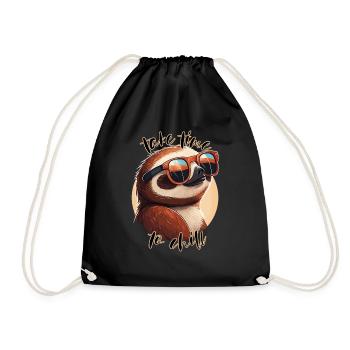 Sloth with text black - Drawstring Bag - black - Front