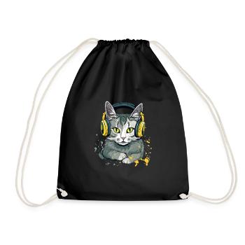 Jili the audiophile cat - Drawstring Bag - black - Front