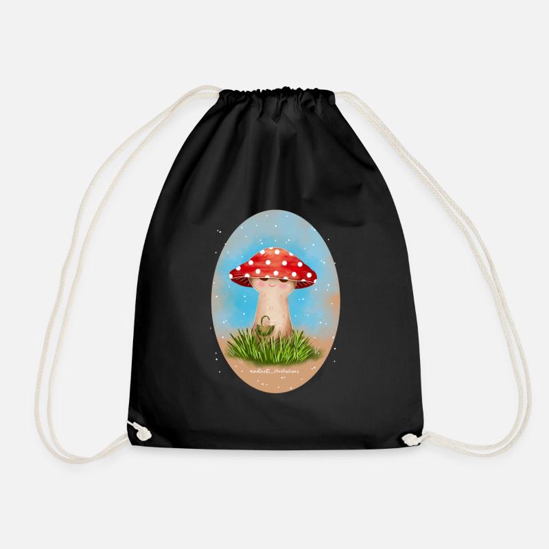 Mushroom goes shopping - Drawstring Bag - black