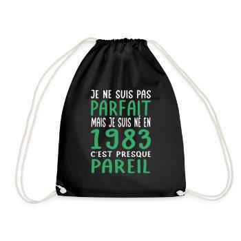 Anniversaire 40 ans - Pas parfait mais né en 1983 - Sac de sport léger - noir - Devant