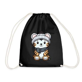 Tiger Winter Animal Cute Comic - Drawstring Bag - black - Front