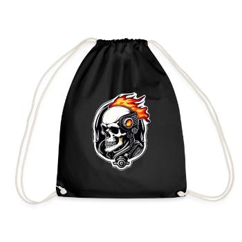 moto style retro - crane et squelette - Sac de sport léger - noir - Devant