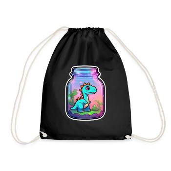 Dinosaur in a Cartoon Jar - Drawstring Bag - black - Front