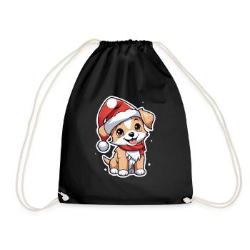 Dog with Christmas Hat - Drawstring Bag - black - Front