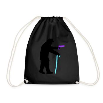 Grandpa robber silhouette with walking stick and gun - Drawstring Bag - black - Front