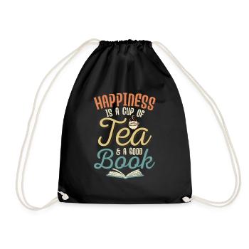 Happiness Is A Cup Of Tea & A Good Book Tea Bag Te - Turnbeutel - Schwarz - Vorne
