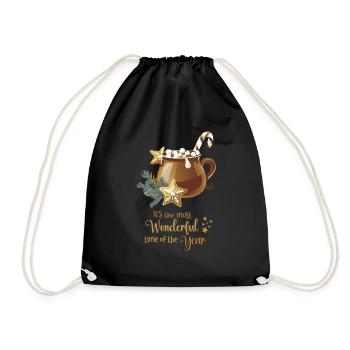 Hot Cacao, It's the most wonderful time, Gold - Turnbeutel - Schwarz - Vorne