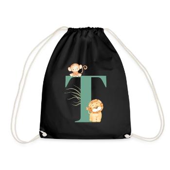 Lettre t vert animaux jungle - Sac de sport léger - noir - Devant