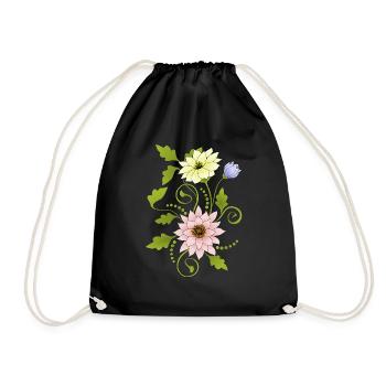 Blumen - Turnbeutel - Schwarz - Vorne