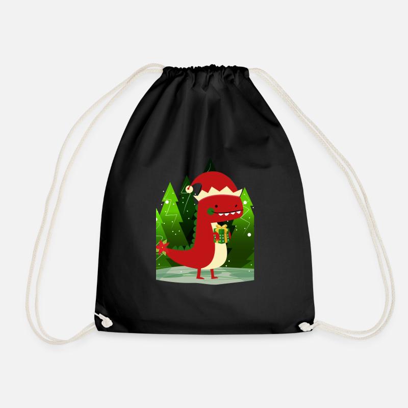 Dinosaur Dino Gift Christmas Ugly Sweater - Drawstring Bag - black