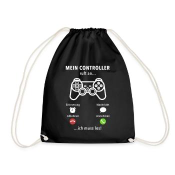 Mein Controller ruft an - ich muss los - Spruch - Turnbeutel - Schwarz - Vorne