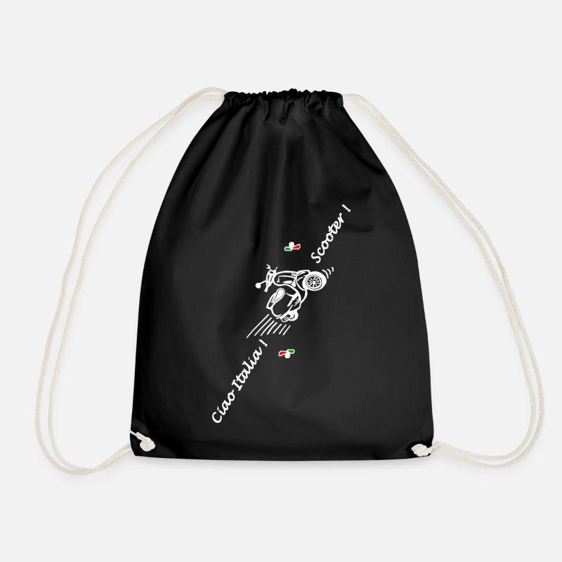 Scooter motor scooter Ciao Italia flag two wheeler - Drawstring Bag - black