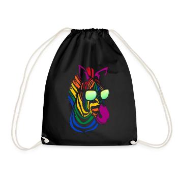 Cooles Buntes Zebra Mit Sonnenbrille Safari Bunt A - Turnbeutel - Schwarz - Vorne