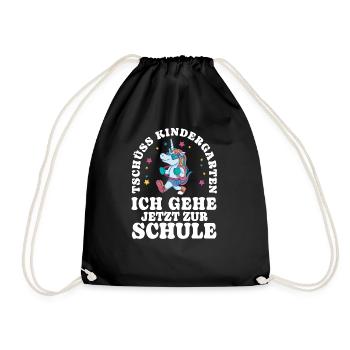 Einschulung Einhorn Tschüss Kindergarten - Turnbeutel - Schwarz - Vorne
