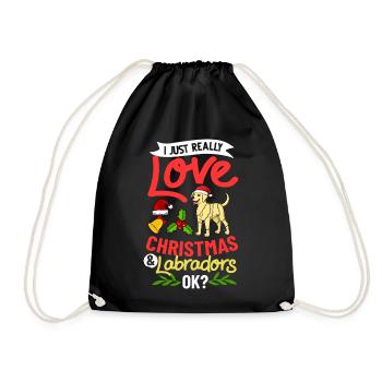 Labrador Retriever Dog Puppy Owner Christmas - Drawstring Bag - black - Front