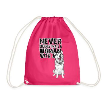 Do not underestimate a woman with a Siberian Husky - Drawstring Bag - fuchsia - Front