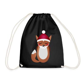 cute fox with Santa Claus Christmas hat - Drawstring Bag - black - Front