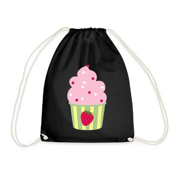 Icecream Cup Erdbeere Erdbeerzeit Eis Sommer Fun - Drawstring Bag - black - Front