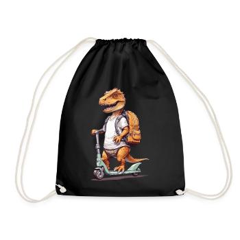 T-Rex Schüler auf Roller Schulanfang Dino Design - Turnbeutel - Schwarz - Vorne