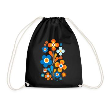 70s Floral Pattern - Drawstring Bag - black - Front