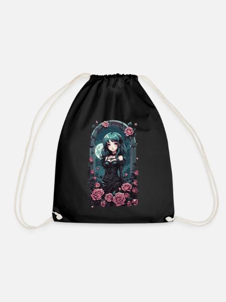 Gothic Pastel Anime Girl Viktorianisch mit Rosen - Turnbeutel - Schwarz