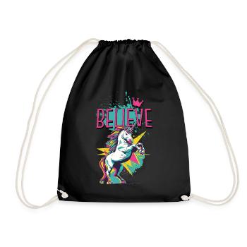 Einhorn Glaube Vintage Retro Bunt Modern Trend - Turnbeutel - Schwarz - Vorne