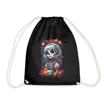 Goth e-Girl Skull Dia de Muertos Kaffee Design - Turnbeutel - Schwarz - Vorne