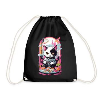 Kawaii Sushi Cat Pastel Goth Japan Style - Drawstring Bag - black - Front