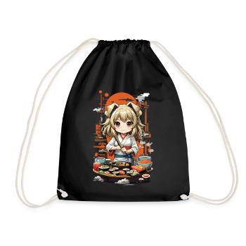 Kawaii Anime Sushi Girl Streetwear Food Design - Sac de sport léger - noir - Devant